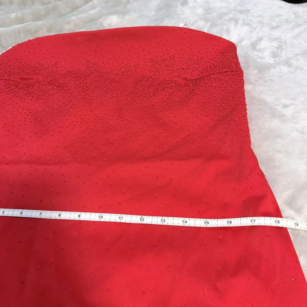 Vintage Sally USA Red Rhinestone Strapless Evening Gown Formal Dress Made USA - Picture 10 of 16